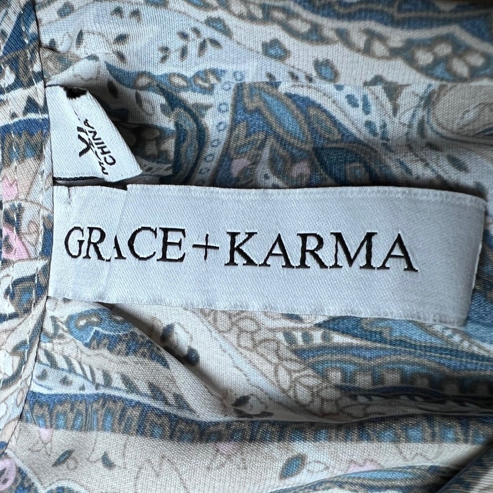 Grace Karma Womens Size XL Tiered Dress Paisley Long Sleeve Ruffle Collar Boho - Picture 5 of 14